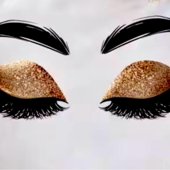 LAST 1! Super Soft Eyelash Fitted Stretchy Graphic Tee with Gold shiny Eyelids! - Picture 2 of 2